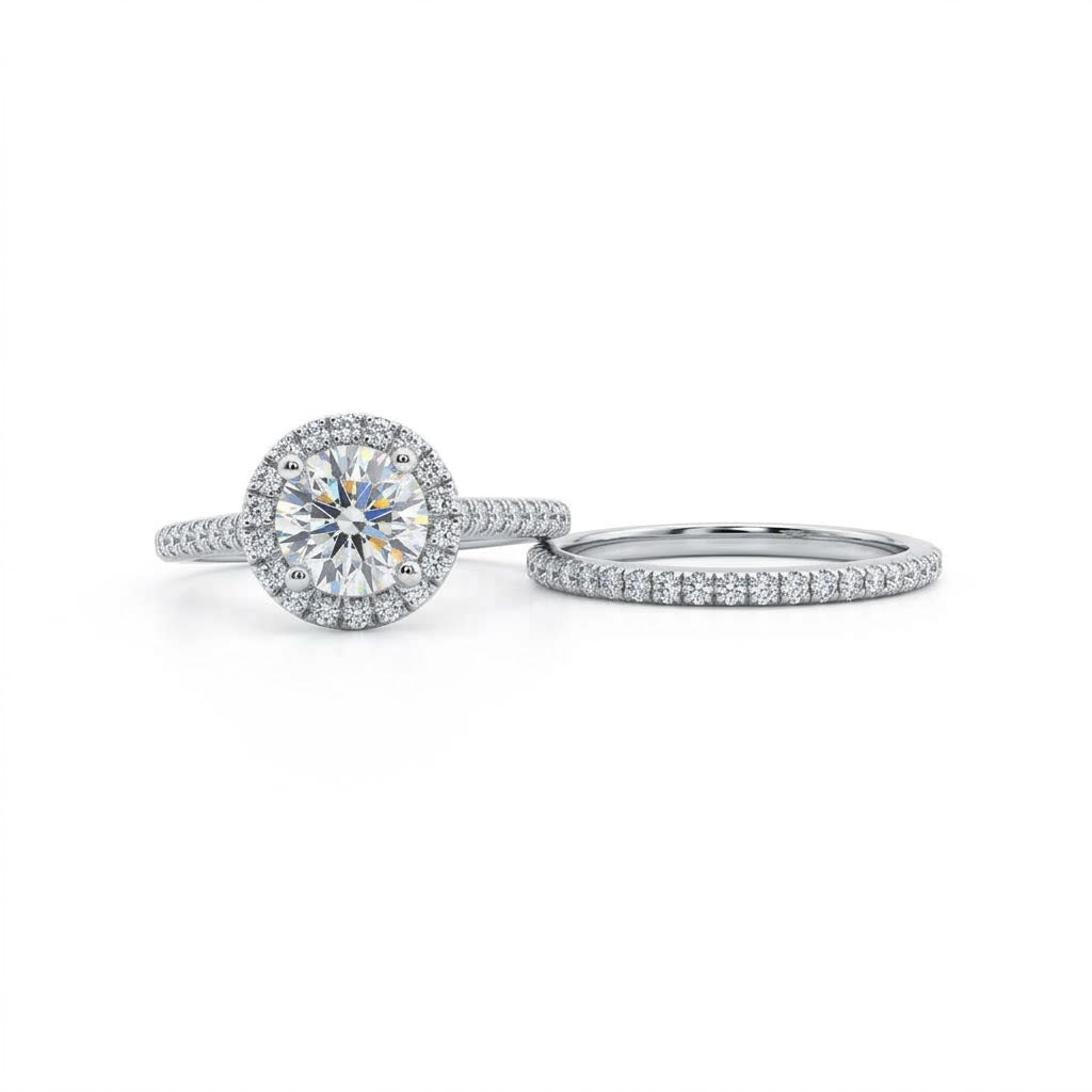 ROUND LAB-GROWN DIAMOND BRIDAL RING SET | 1CT CENTER | 14K WHITE GOLD | LGR15451-150BR - Brownee Jewelers
