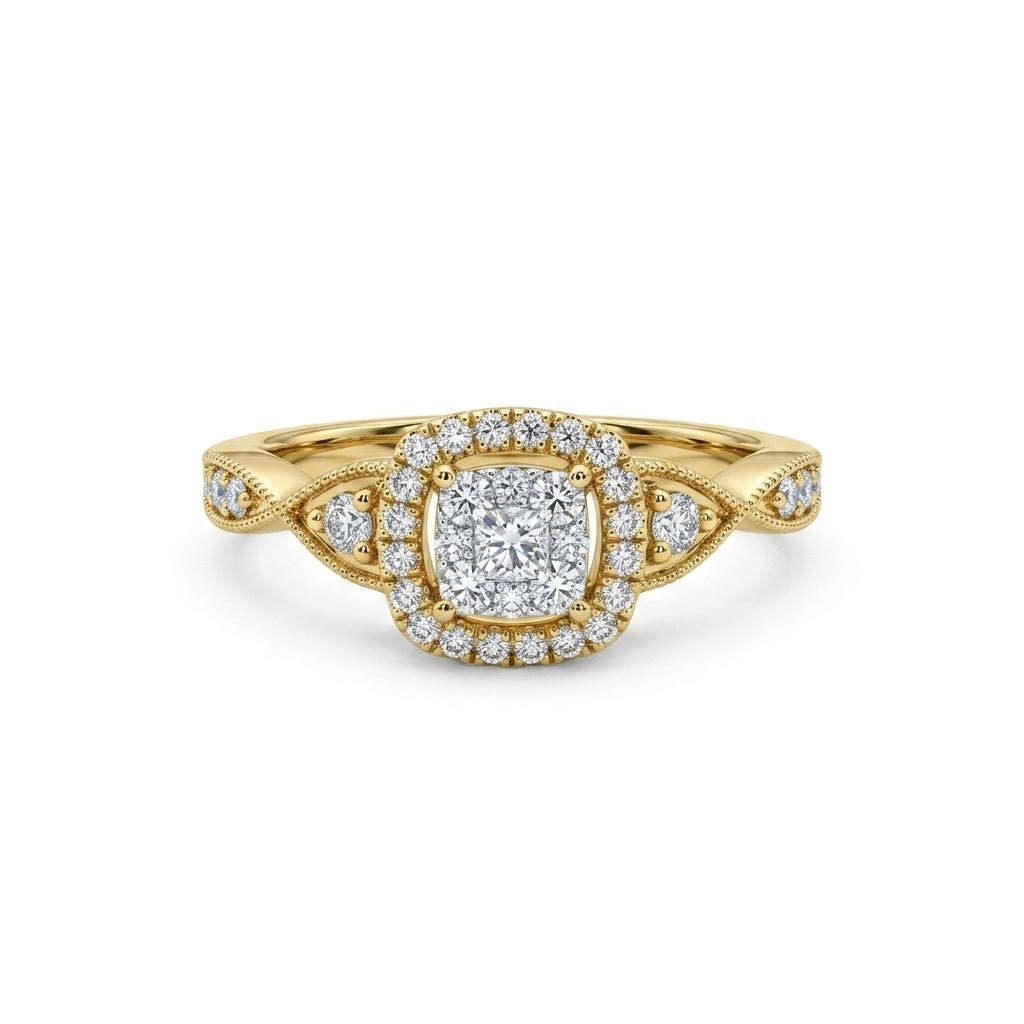 10K Yellow Gold Diamond Cluster Ring 0.33 CTW Vintage Halo Design