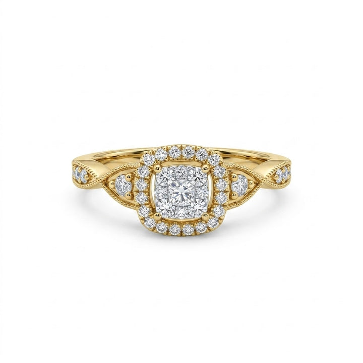Diamond Cluster Ring | 10K Yellow Gold | 0.33 CTW Round Diamonds | Vintage-Inspired Halo Ring - Brownee Jewelers