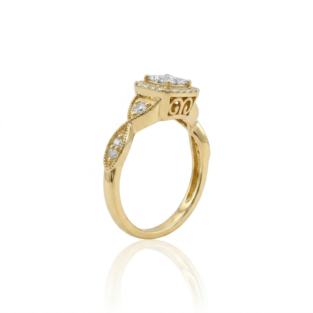 10K Yellow Gold Diamond Cluster Ring 0.33 CTW Vintage Halo Design