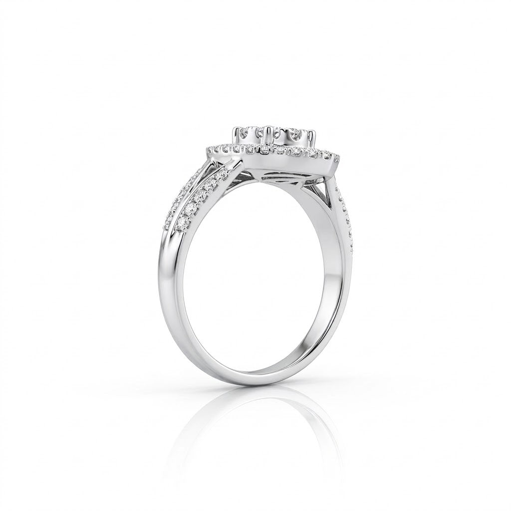 14kt White Gold Engagement Ring with Round Diamonds in the Shape of a Marquise