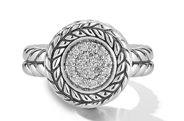 SS DIAMOND JAI PAVE CUSHION RING WITH BOX CHAIN PATTERN, SIZE 7 DIAMOND TWT: 0.06CT - Brownee Jewelers
