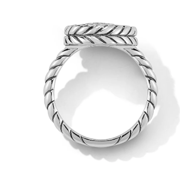 SS DIAMOND JAI PAVE CUSHION RING WITH BOX CHAIN PATTERN, SIZE 7 DIAMOND TWT: 0.06CT - Brownee Jewelers