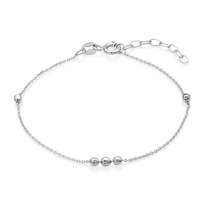 6.5 Inch Sterling Silver Station Bead Chain Adjustable Bracelet