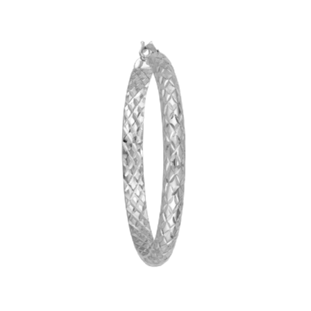 4 Millimeter by 40 Millimeter Diamond-Cut Hoop Earrings in Rhodium Plated Sterling Silver