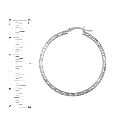 4 Millimeter by 40 Millimeter Diamond-Cut Hoop Earrings in Rhodium Plated Sterling Silver