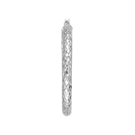 4 Millimeter by 40 Millimeter Diamond-Cut Hoop Earrings in Rhodium Plated Sterling Silver