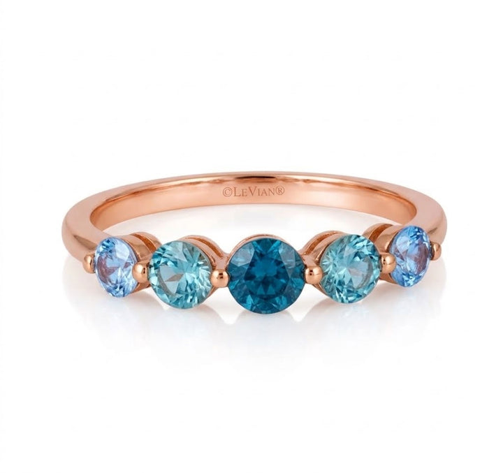  .83 TOTAL CARAT WEIGHT ROUND BLUE AND GREEN SAPPHIRE BAND IN 14K ROSE GOLD