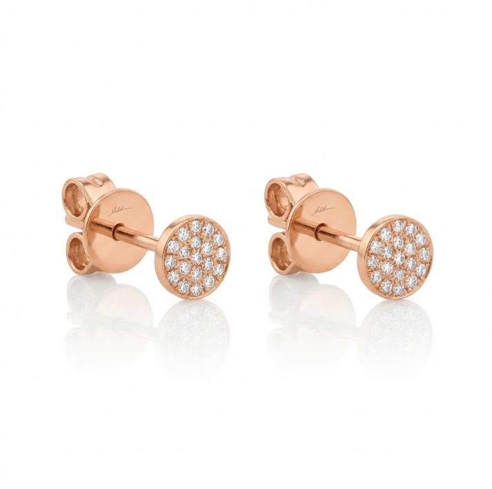 SHY CREATION | DIAMOND PAVE CIRCLE STUD EARRINGS | 14K ROSE GOLD | 0.07 CTW | SC55001149 - Brownee Jewelers
