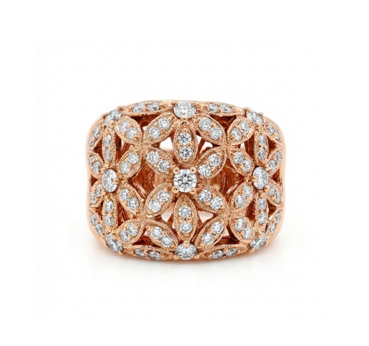 1.00 ctw Diamond Floral Statement Ring | Round Diamonds | 18K Rose Gold - Brownee Jewelers