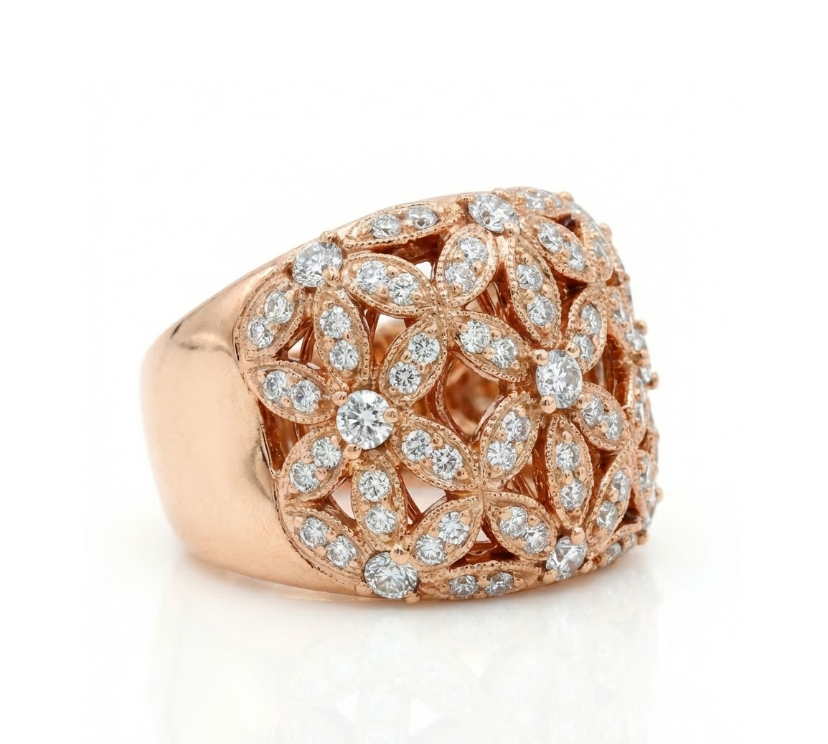 1.00 ctw Diamond Floral Statement Ring | Round Diamonds | 18K Rose Gold - Brownee Jewelers