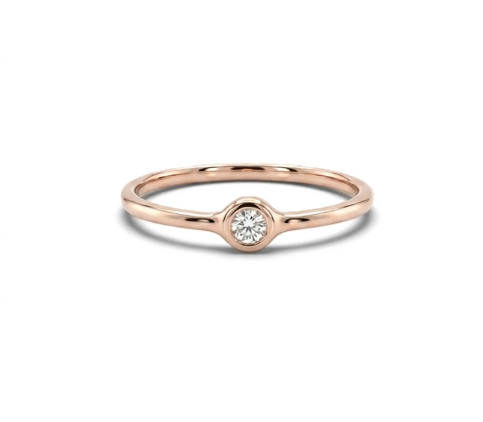 Bezel-Set Diamond Ring | 14K Rose Gold | Minimalist Solitaire - Brownee Jewelers