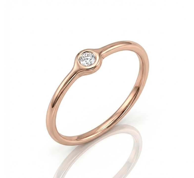 Bezel-Set Diamond Ring | 14K Rose Gold | Minimalist Solitaire - Brownee Jewelers