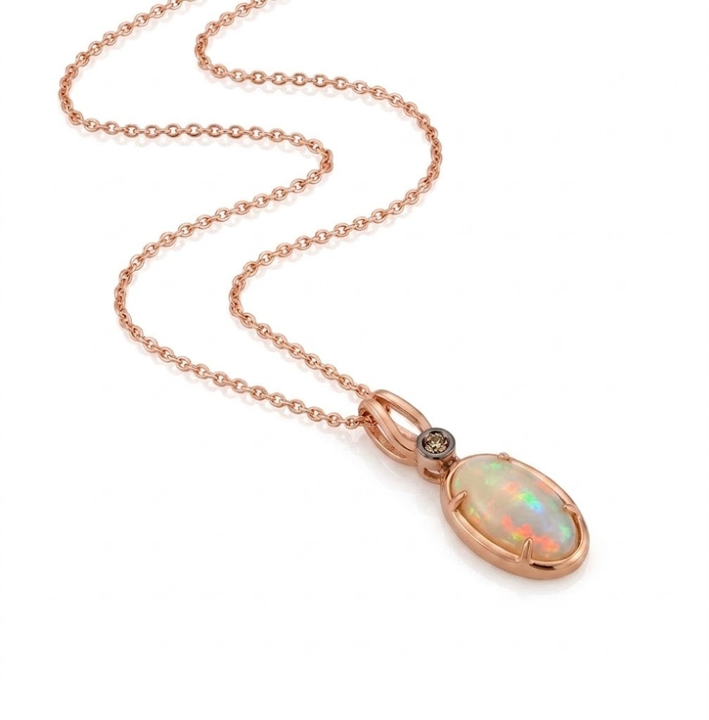 LeVian | Oval Opal Pendant Necklace | 14K Rose Gold | 1.20 ct Opal, 0.03ct Diamond | BVXV 44 - Brownee Jewelers