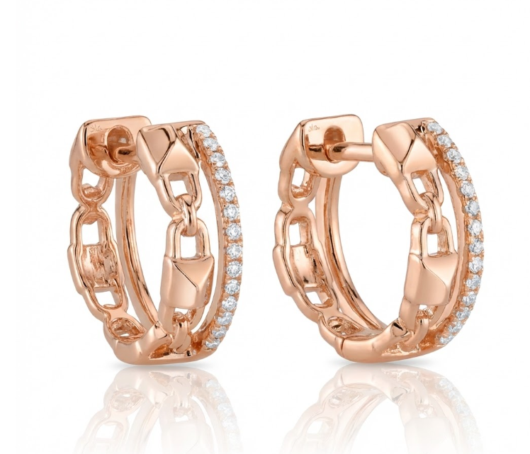 Diamond Link Huggie Earrings