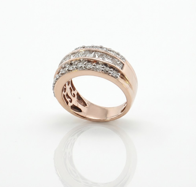 Mixed-Cut Diamond Band Ring | 14K Rose Gold | Princess, Baguette & Round Diamonds | Statement Band - Brownee Jewelers