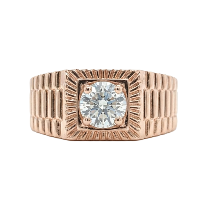 Round Lab-Grown Diamond Rolex-Style Solitaire Ring | 1.09 ct | 14K Rose Gold | Statement Design - Brownee Jewelers