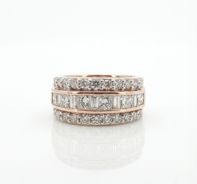 Mixed-Cut Diamond Band Ring | 14K Rose Gold | Princess, Baguette & Round Diamonds | Statement Band - Brownee Jewelers
