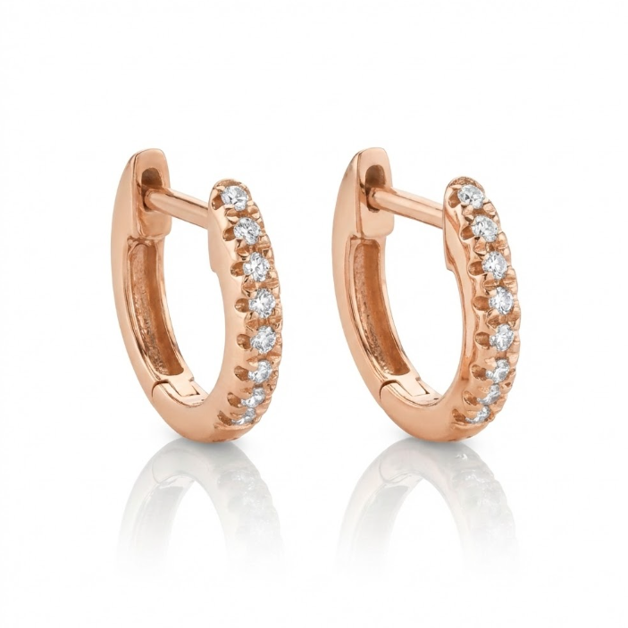 Diamond Mini Huggie Earrings | 14K Rose Gold | 0.04 ctw | Petite Hoop Earrings - Brownee Jewelers