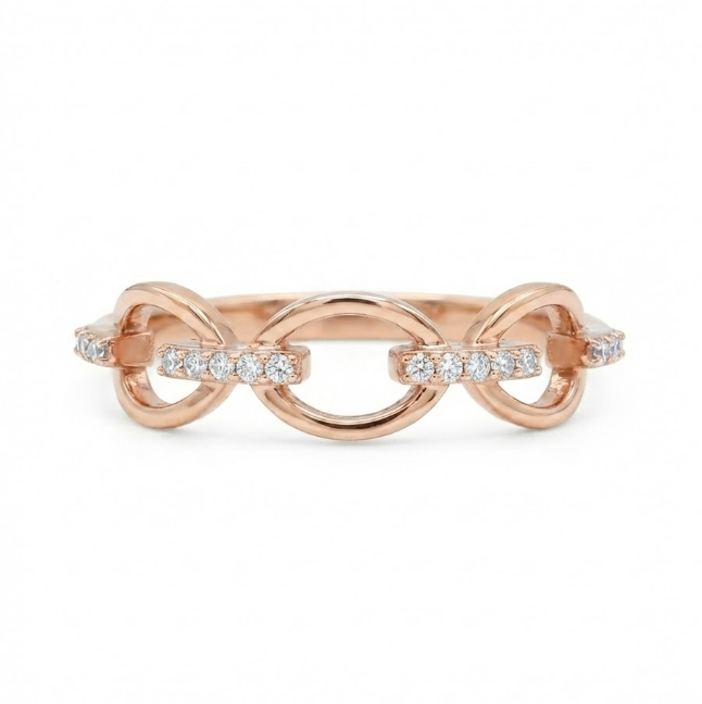 Diamond Chain Link Band | Round Diamonds | 10K Rose Gold | Fashion Ring - Brownee Jewelers