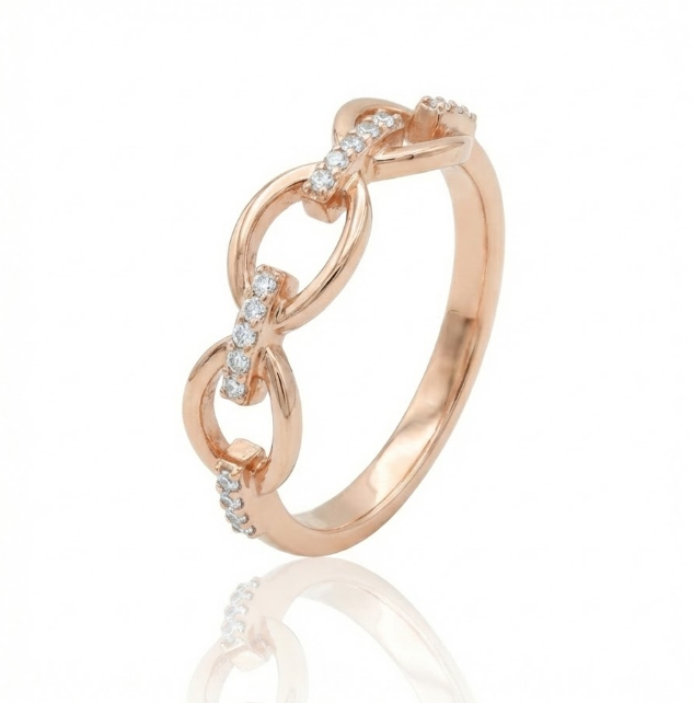 Diamond Chain Link Band | Round Diamonds | 10K Rose Gold | Fashion Ring - Brownee Jewelers