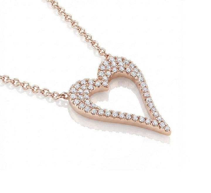 Open Diamond Heart Pendant Necklace in 14K Rose Gold