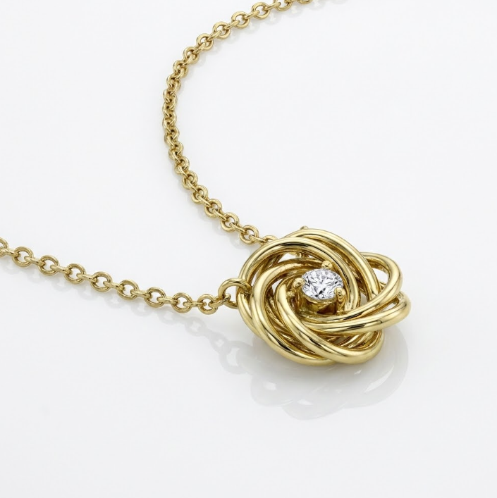 Diamond Love Knot Necklace | 14K Yellow Gold | 0.06 ctw | Symbolic Pendant Necklace - Brownee Jewelers
