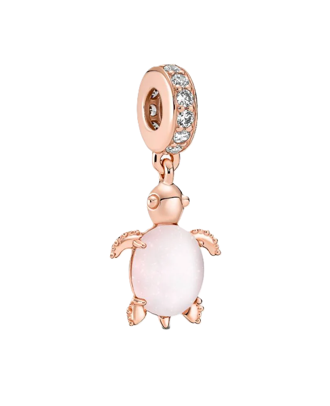 Pandora | Murano Glass Pink Sea Turtle Dangle Charm | Sterling Silver & 14K Rose Gold-Plated | 788939C01 - Brownee Jewelers