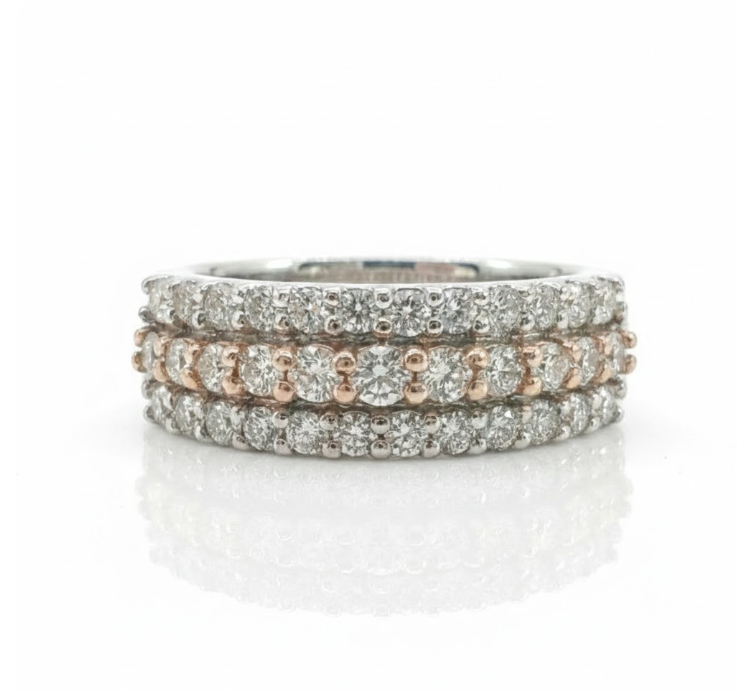 Three-Row Diamond Band | 14K White & Rose Gold | Mixed Metal Stackable Ring - Brownee Jewelers