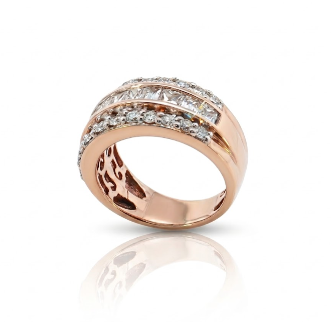 Mixed-Cut Diamond Band Ring | 14K Rose Gold | Princess, Baguette & Round Diamonds | Statement Band | JAGI23160007 - Brownee Jewelers