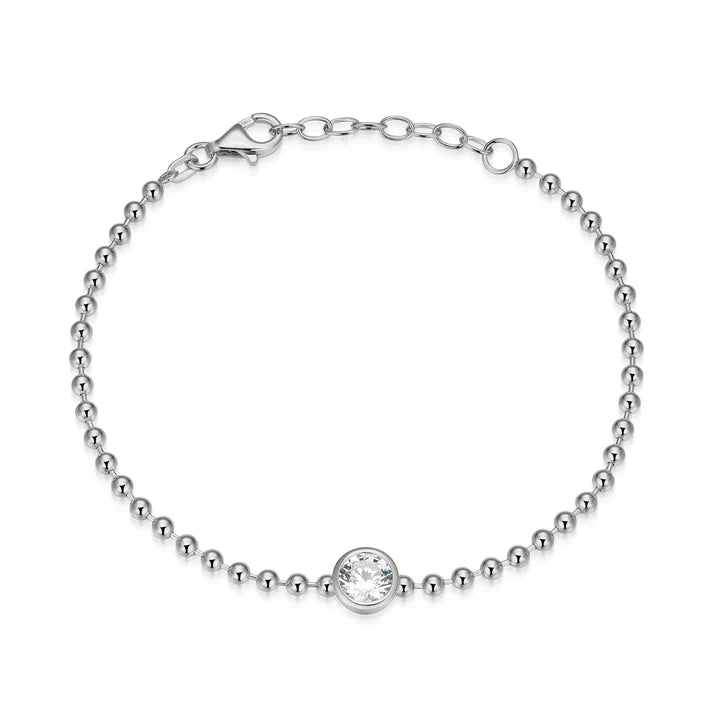 6.5 Inch Sterling Silver Rhodium-Plated Beaded Adjustable Bracelet
