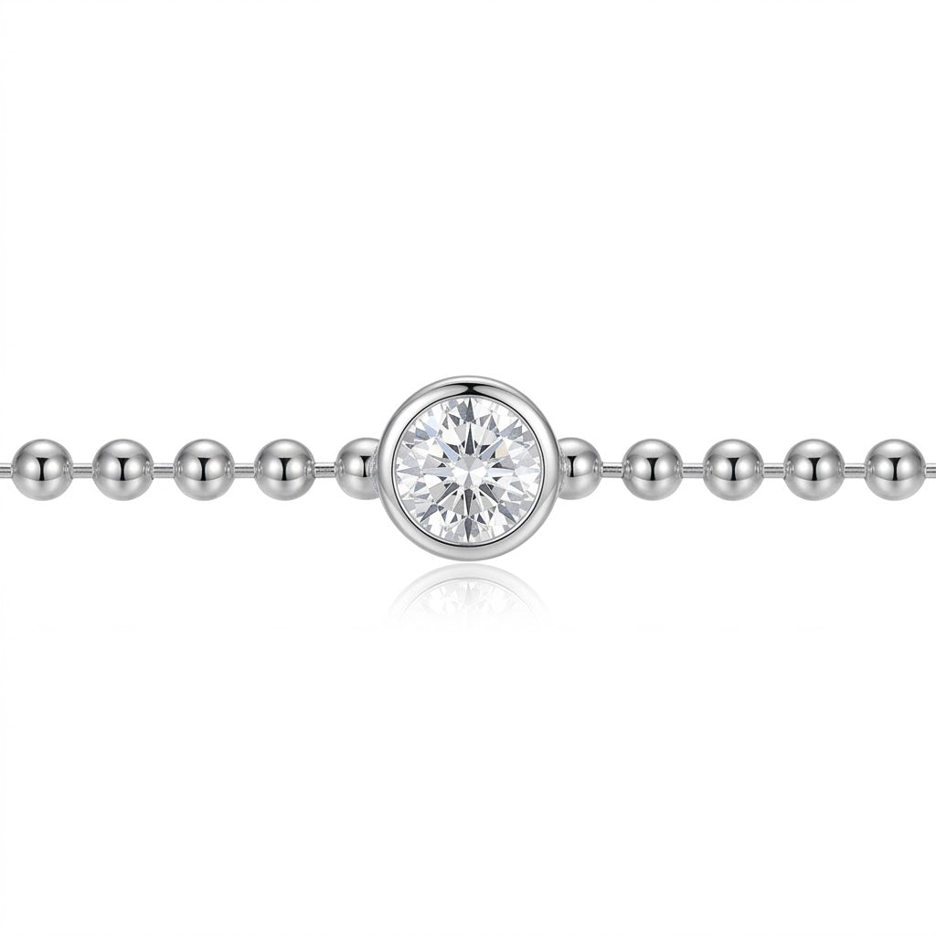 Reign | Beaded Bracelet | Sterling Silver Rhodium-Plated | 6.5+1 Inch Adjustable Bracelet | 6MM Round Cubic Zirconia Bezel Station | R1AE3A004Q-00LAQB3 - Brownee Jewelers
