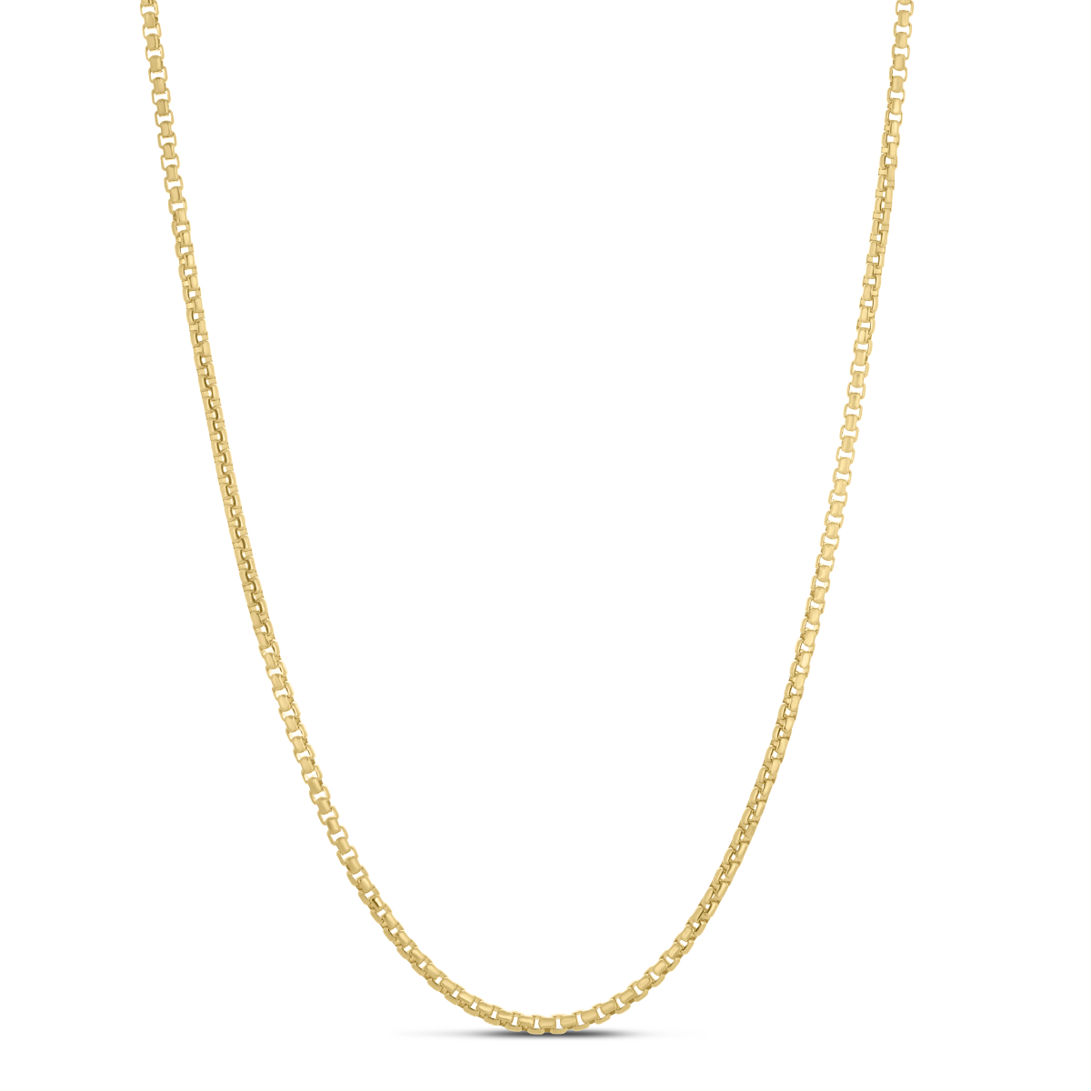 18 Inch Yellow Gold-Plated Sterling Silver Round Box Chain Necklace with a 2.1 Millimeter Width and a Lobster Clasp