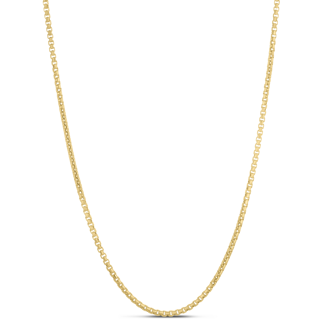 18 Inch Yellow Gold-Plated Sterling Silver Round Box Chain Necklace with a 2.1 Millimeter Width and a Lobster Clasp