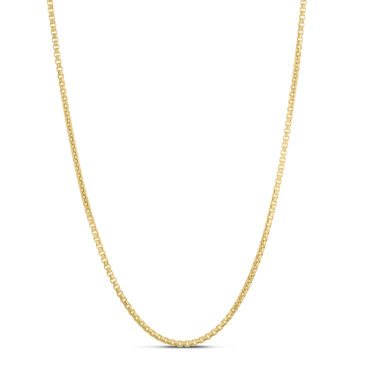 Round Box Chain Necklace | Yellow Gold-Plated Sterling Silver | 2.1mm | 18 Inch | Lobster Clasp | AGYRBX040-18 - Brownee Jewelers