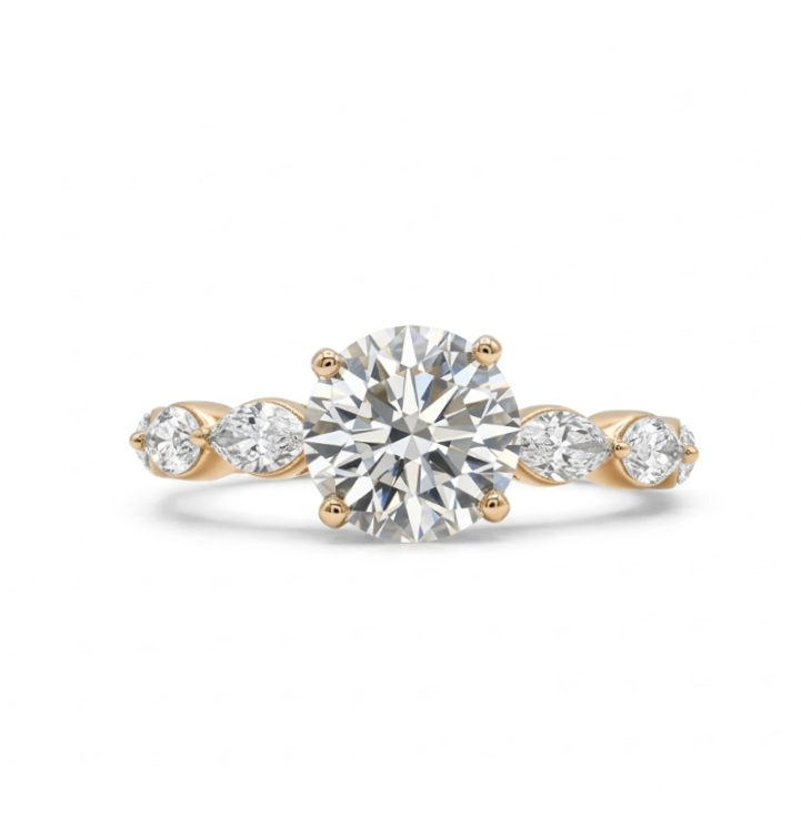 Round Lab-Grown Diamond Engagement Ring | 14K Two-Tone Gold | 1.66 ct Round | I Color, VVS2 | Marquise & Round Accents - Brownee Jewelers