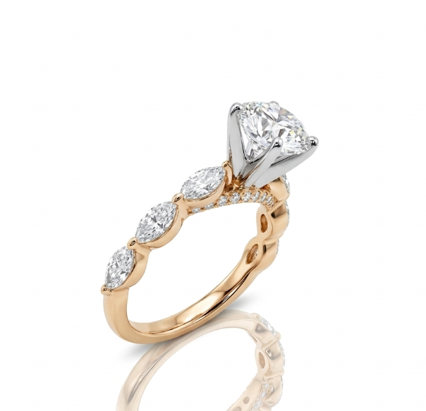 Round Lab-Grown Diamond Engagement Ring | 14K Two-Tone Gold | 1.66 ct Round | I Color, VVS2 | Marquise & Round Accents - Brownee Jewelers