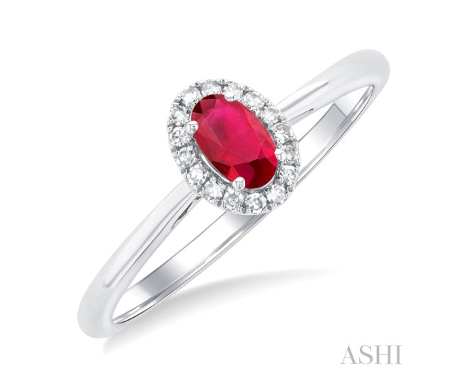 Ruby & Diamond Halo Ring, 0.07 ctw | 10K White Gold | - Brownee Jewelers