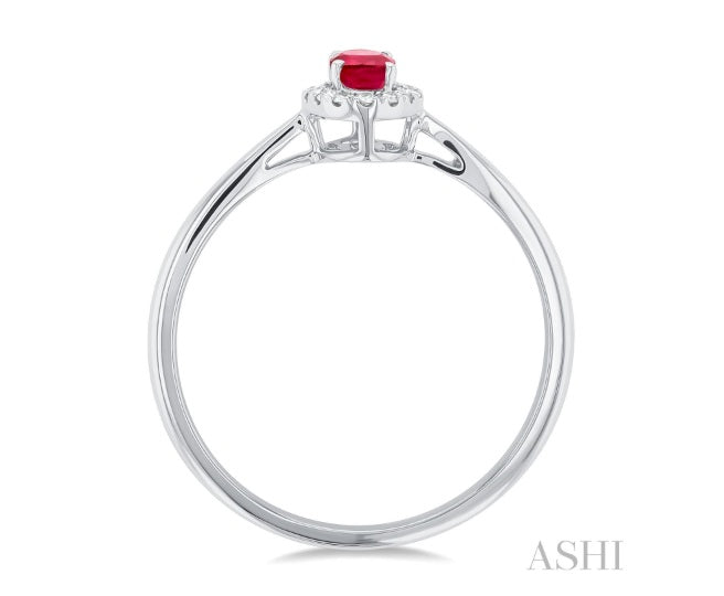 Ruby & Diamond Halo Ring, 0.07 ctw