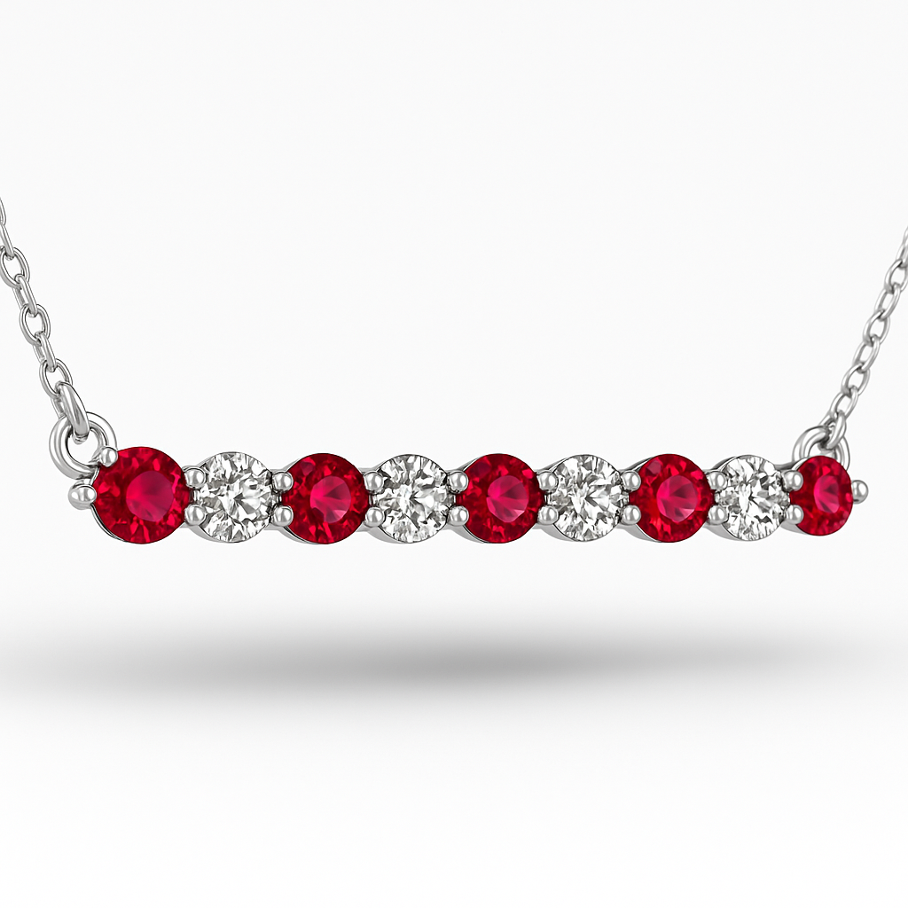 14KT White Gold Diamond & Ruby Bar Necklace – .66 CTW