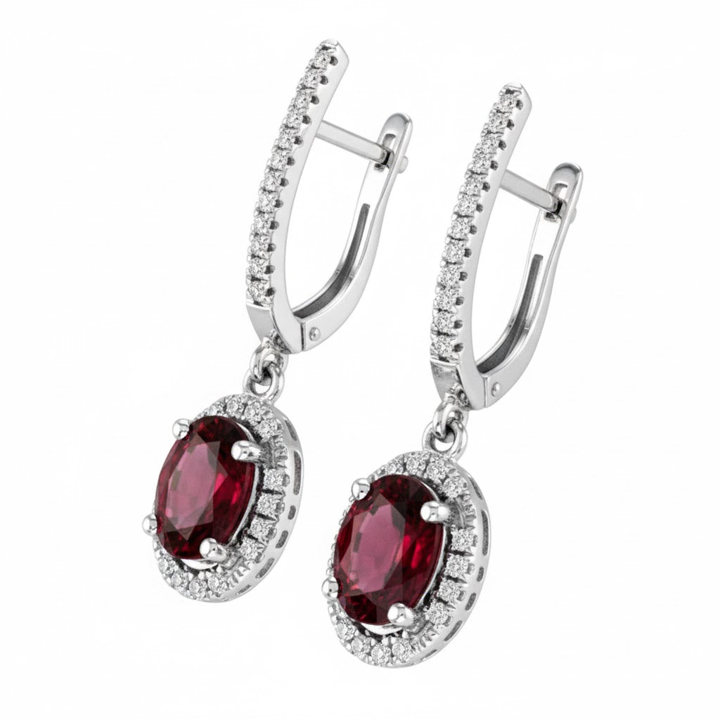 14K White Gold Ruby & Diamond Dangle Earrings (.91ct Ruby / .18ct Diamond)