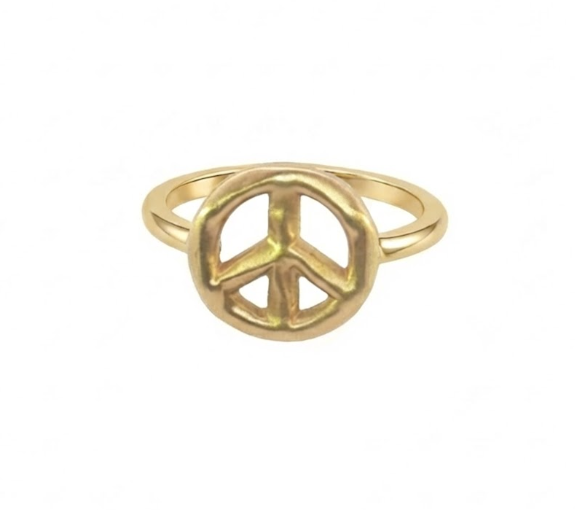 Peace Sign Ring | 12 mm | 14K Yellow Gold | Polished Symbol Design - Brownee Jewelers