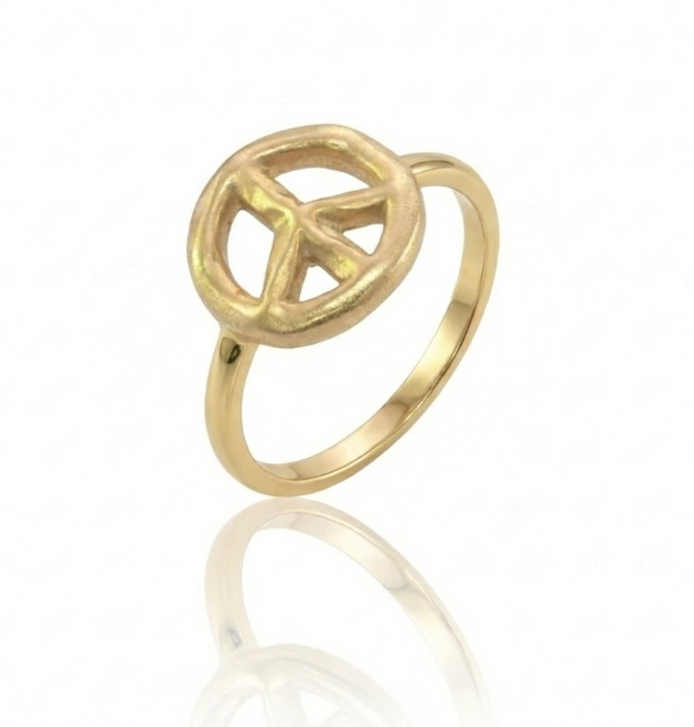 Peace Sign Ring | 12 mm | 14K Yellow Gold | Polished Symbol Design - Brownee Jewelers