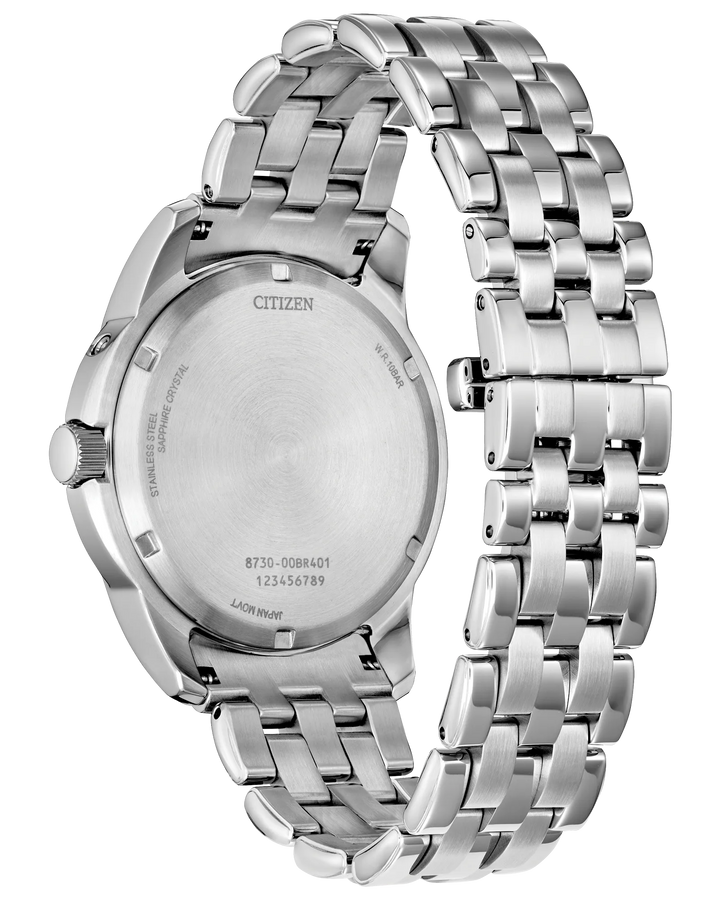 Calendrier | Citizen Eco-Drive Watch Stainless Steel | Salmon Dial Multi-Function | WR100 - Brownee Jewelers