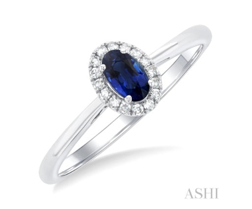 Sapphire & Diamond Halo Ring, 0.07 ctw | 10K White Gold | - Brownee Jewelers