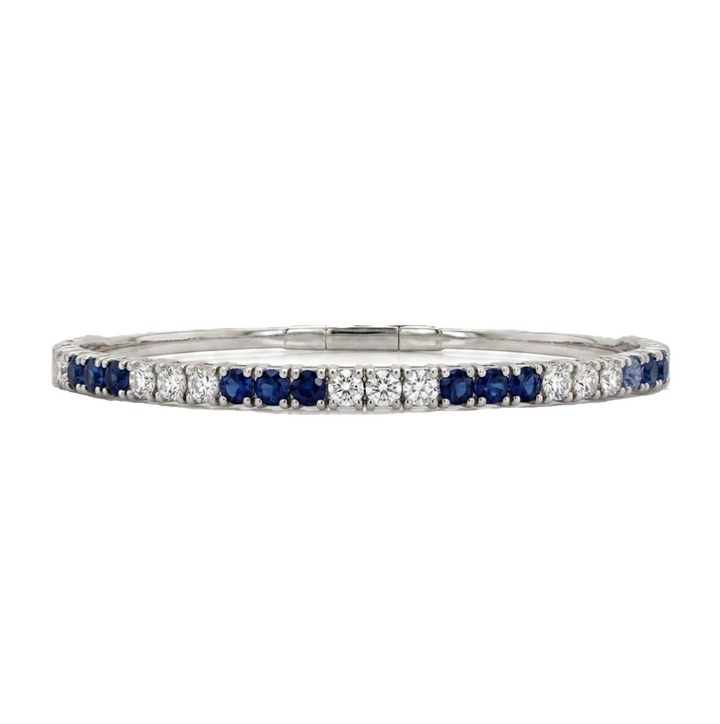 Diamond & Blue Sapphire Flex Bangle | 14K White Gold | 1.28 CTW Diamonds & 1.72 CTW Blue Sapphires | Flexible Bangle Bracelet | BDD4541_SAP-337 - Brownee Jewelers