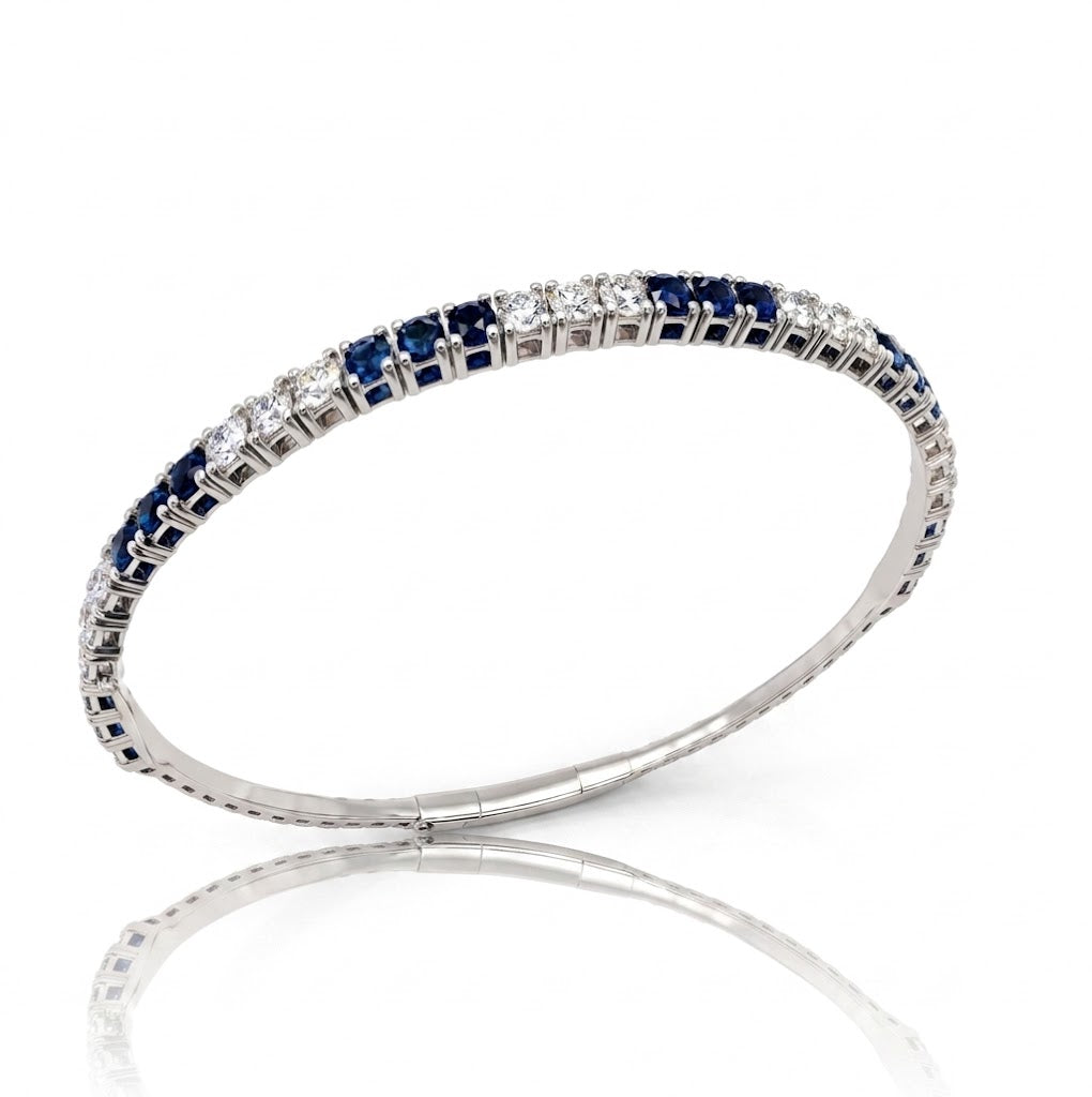 Diamond & Blue Sapphire Flex Bangle | 14K White Gold | 1.28 CTW Diamonds & 1.72 CTW Blue Sapphires | Flexible Bangle Bracelet | BDD4541_SAP-337 - Brownee Jewelers