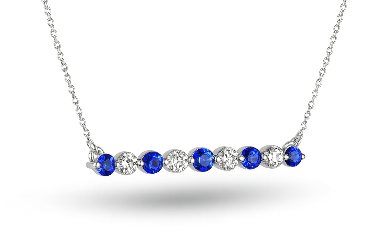 14KT White Gold Diamond & Blue Sapphire Bar Necklace – .66 CTW