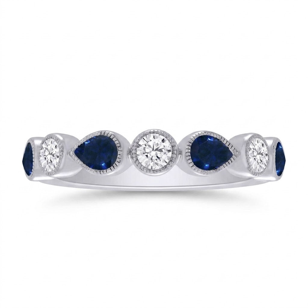 Lab-Grown Diamond & Created Sapphire Alternating Band | 10K White Gold | 0.20 CT Lab-Grown Diamond & 0.95 CT Created Sapphire | LGR45331-SDSF - Brownee Jewelers