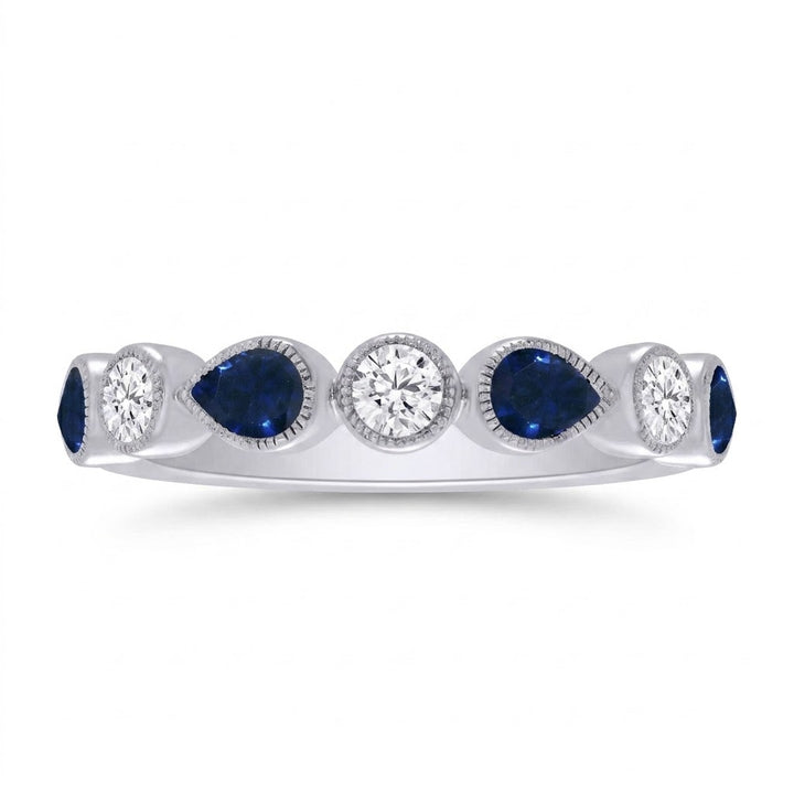 Lab-Grown Diamond & Created Sapphire Alternating Band | 10K White Gold | 0.20 CT Lab-Grown Diamond & 0.95 CT Created Sapphire | LGR45331-SDSF - Brownee Jewelers